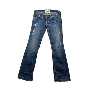 Big Star Women's Liv Boot Jeans Size 29L Embroidered Low Rise Dark Wash Western